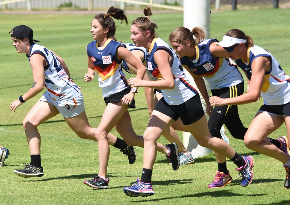 Adelaide 2016 - Women All Star talent trial The girls set off for a time trial at the Women's All Star talent trial (Photo: Adelaide Crows FC)